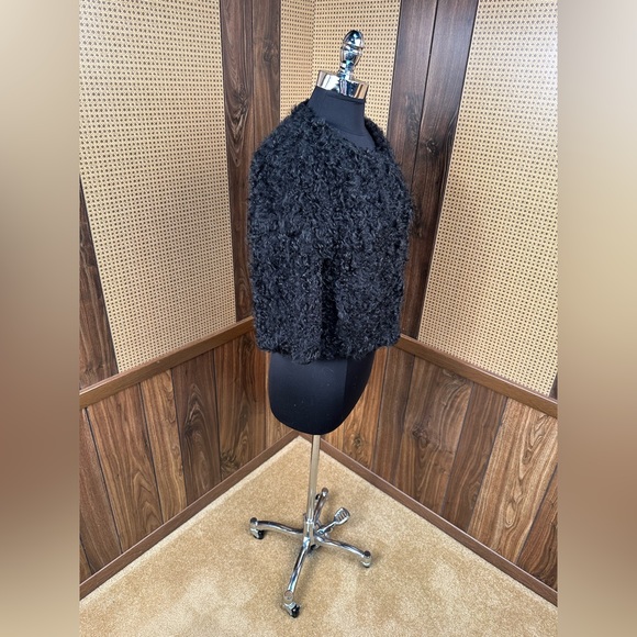 Byte By Giuliana Teso Black Curly Lamb Fur Jacket Coat 40 - Picture 3 of 12